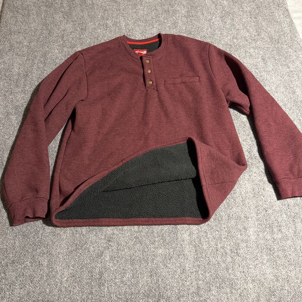 Coleman Fleece Lined Henley Thermal Work Shirt Mens XL Maroon Long Sleeve